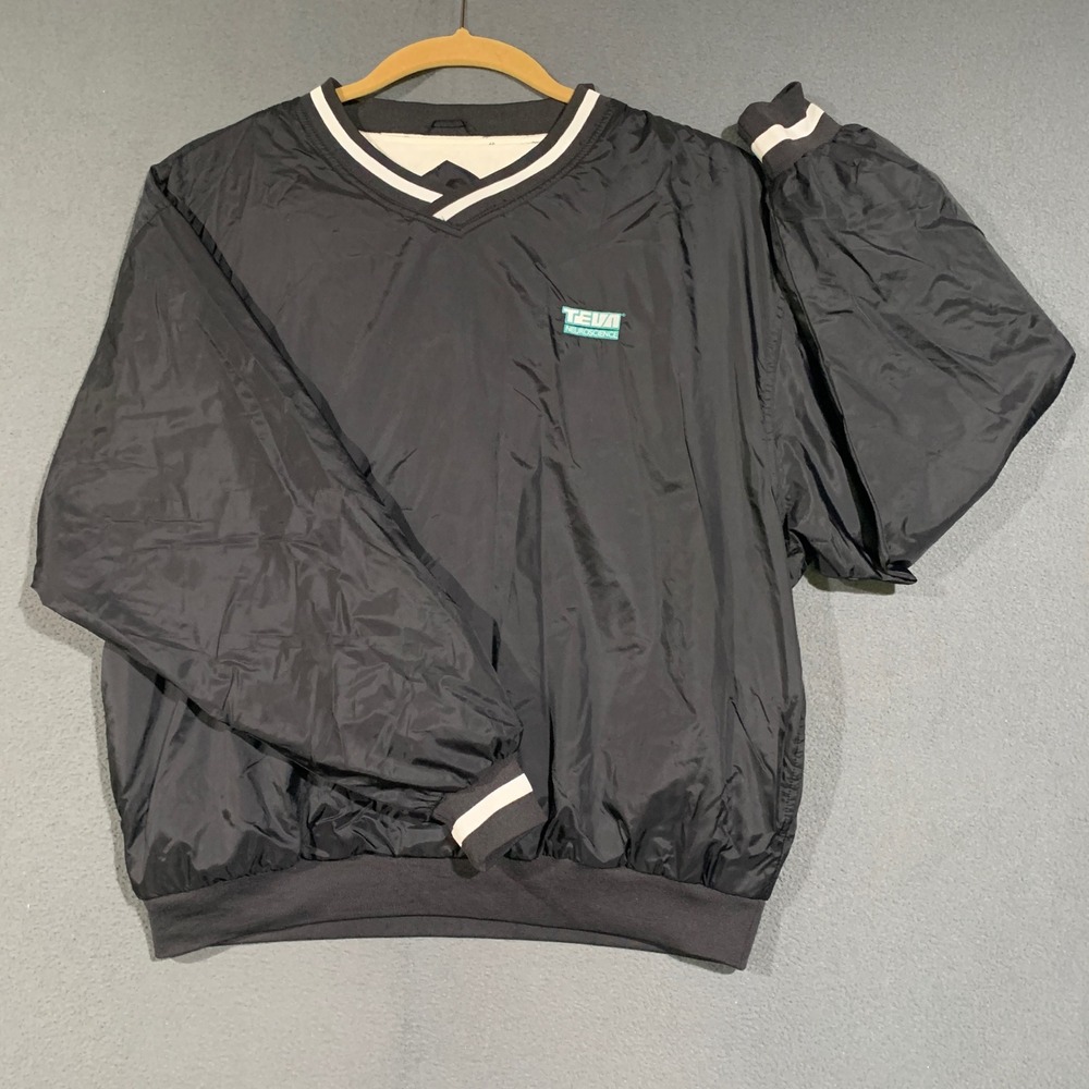 VTG Sport-Tek Windbreaker Jacket Mens L Black V-Neck Pullover Sporty